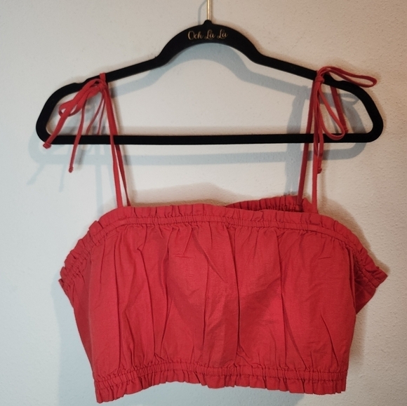 Asos Designer Red Ruffle Crop Bandeau Size 14 Red with Ribbon ties - Picture 1 of 7